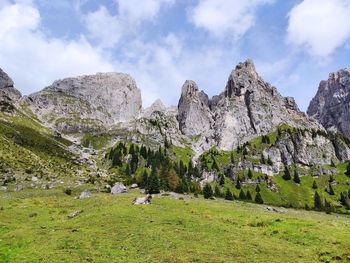 Panoramic view of landscape and mountains against sky