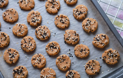 High angle view of cookies