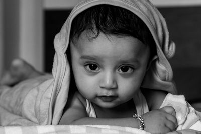 Portrait of cute baby at home