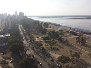 View of cityscape with sea in background