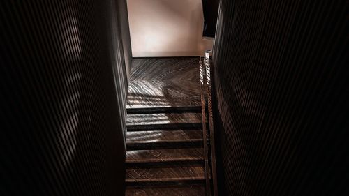 High angle view of illuminated staircase