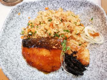 High angle view of food in plate