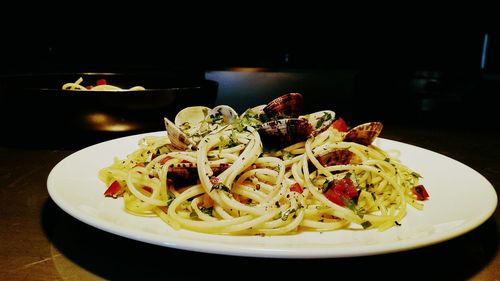 Close-up of pasta served in plate