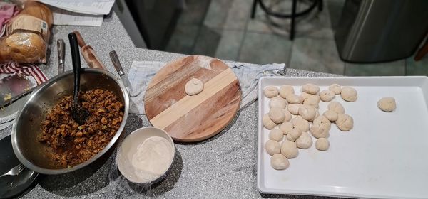 High angle view of food on table