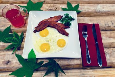 Close-up of breakfast served on table