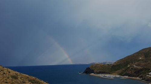 Scenic view of rainbow over sea against sky