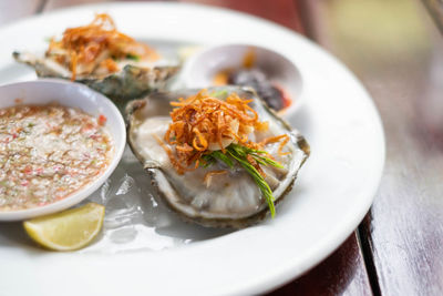 Close-up of food served in plate