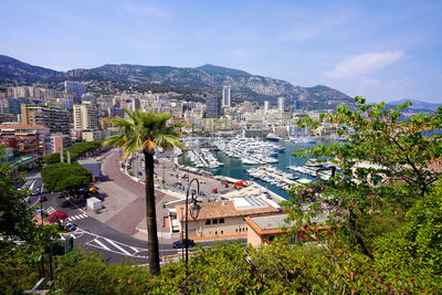 Monaco panoramic view with monte carlo harbour and yachts