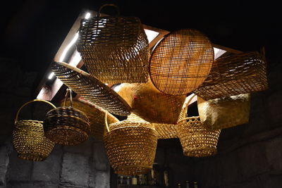 Close-up of wicker basket hanging