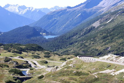 High angle view of mountains against sky