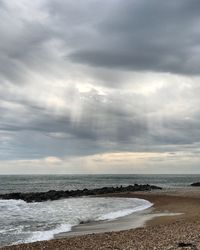 Scenic view of beach against sky during sunset