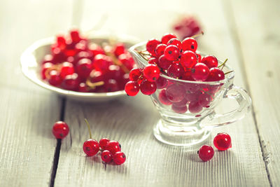 Close-up of strawberries in glass bowl on table