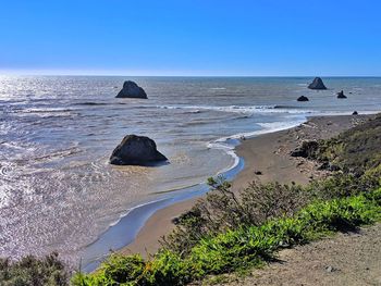 Scenic view of sea against clear sky