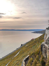 Panoramic view of sunset over lavaux switzerland 