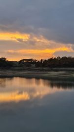 Scenic view of lake against sky during sunset