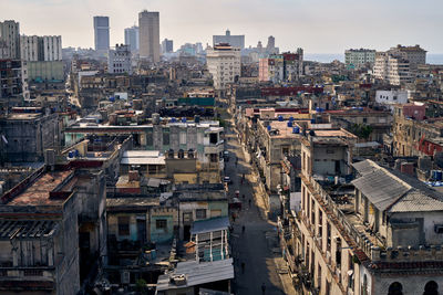 High angle view of buildings in city