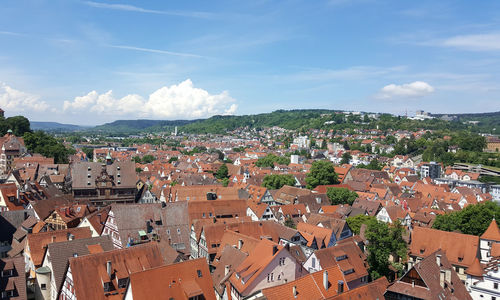 High angle view of townscape against sky