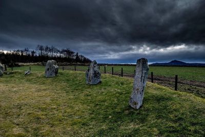 Scenic view of grassy field against cloudy sky