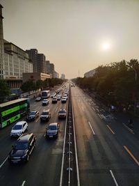 High angle view of traffic on road in city