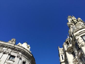 Low angle view of building against clear blue sky