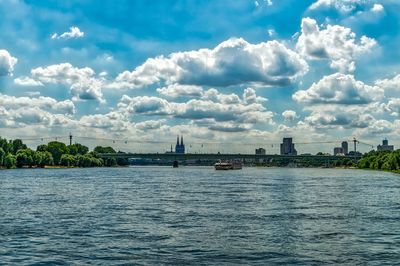 Scenic view of river against cloudy sky