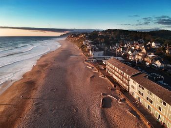 High angle view of buildings on beach