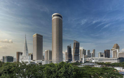 Modern buildings against sky in city