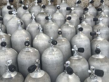 Full frame shot of gas cylinders in factory