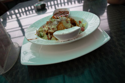 Close-up of dessert in plate on table