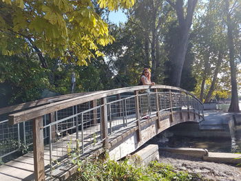 High angle view of person on staircase