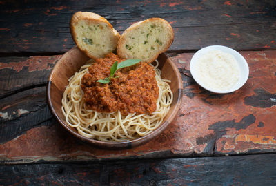 High angle view of food on table