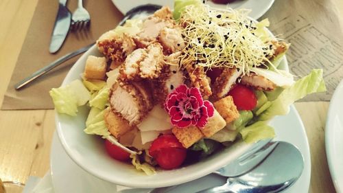 Close-up of food in plate on table