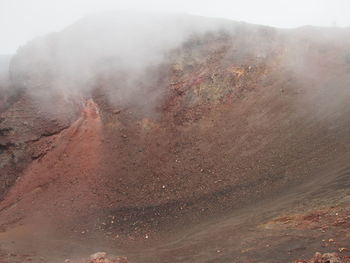 View of volcano during foggy weather