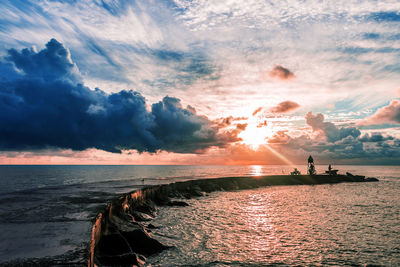 Scenic view of sea against cloudy sky