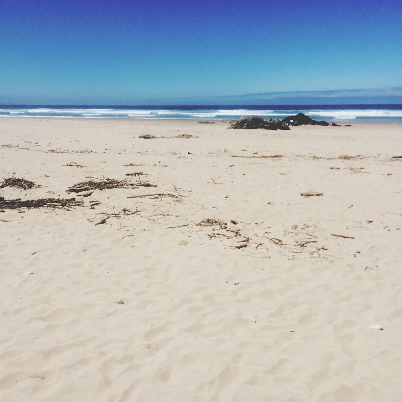 beach, sand, sea, horizon over water, clear sky, shore, tranquility, tranquil scene, water, copy space, scenics, beauty in nature, nature, blue, idyllic, coastline, footprint, remote, sky, day