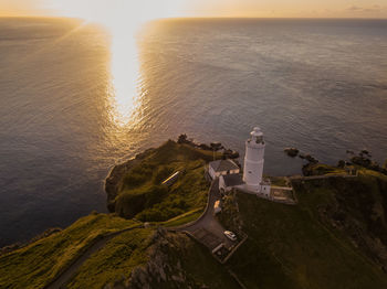 The incredible start point lighthouse from above in all its glory.