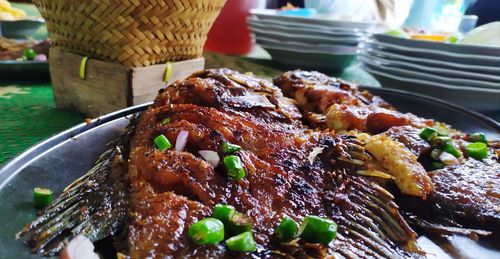 High angle view of food in plate