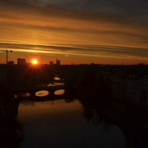 Scenic view of river at sunset