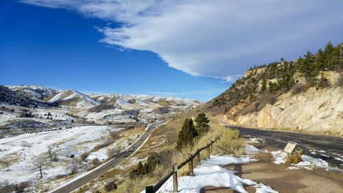 Scenic view of mountains against sky during winter
