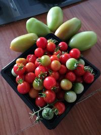 High angle view of fruits on table