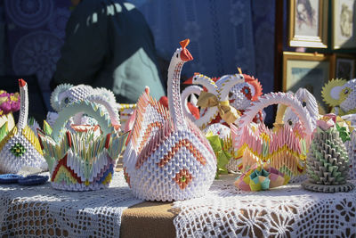 Close-up of sculptures on table