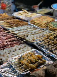 High angle view of meat for sale at market stall