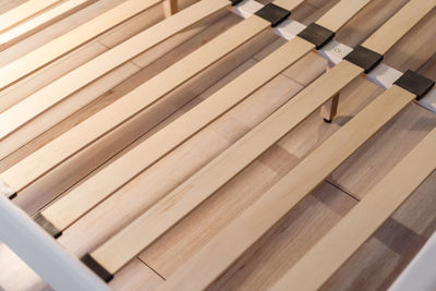 High angle view of wooden table