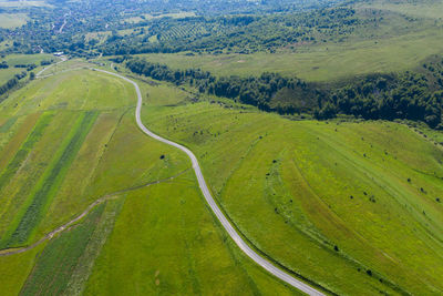 Above view of countryside road, aerial drone view