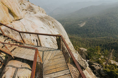 High angle view of landscape against mountains