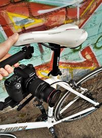 High angle view of person riding bicycle