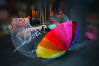 Close-up of multi colored umbrella
