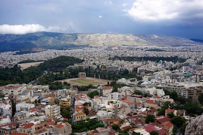 High angle view of townscape against sky