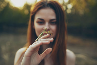 Close-up portrait of a beautiful young woman