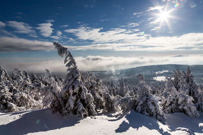 Scenic view of snowcapped mountains against sky